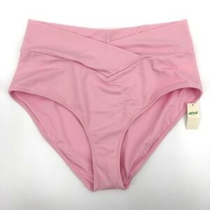 Aerie High Waisted Light Pink Swim Cross Waist Bikini Bottoms Size L NWT